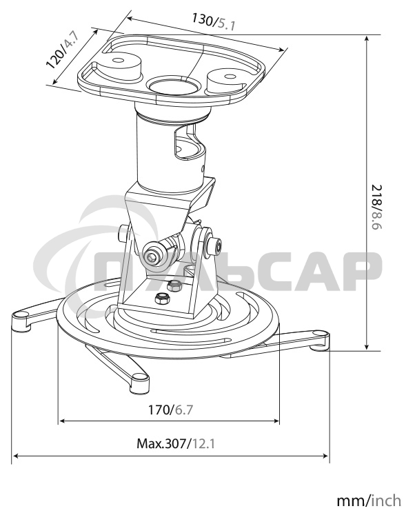Кронштейн для проектора Cactus CS-VM-PR01-BK черный макс.10кг настенный и потолочный поворот и наклон