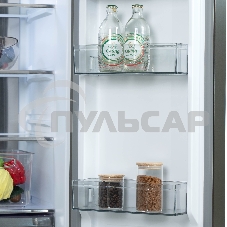 Холодильник Бирюса CD 496 TCG текстурированное серое стекло трехкамерный 334/162л морозилка снизу, NoFrost, Side by Side