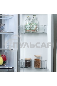 Холодильник Бирюса CD 496 TCG текстурированное серое стекло трехкамерный 334/162л морозилка снизу, NoFrost, Side by Side