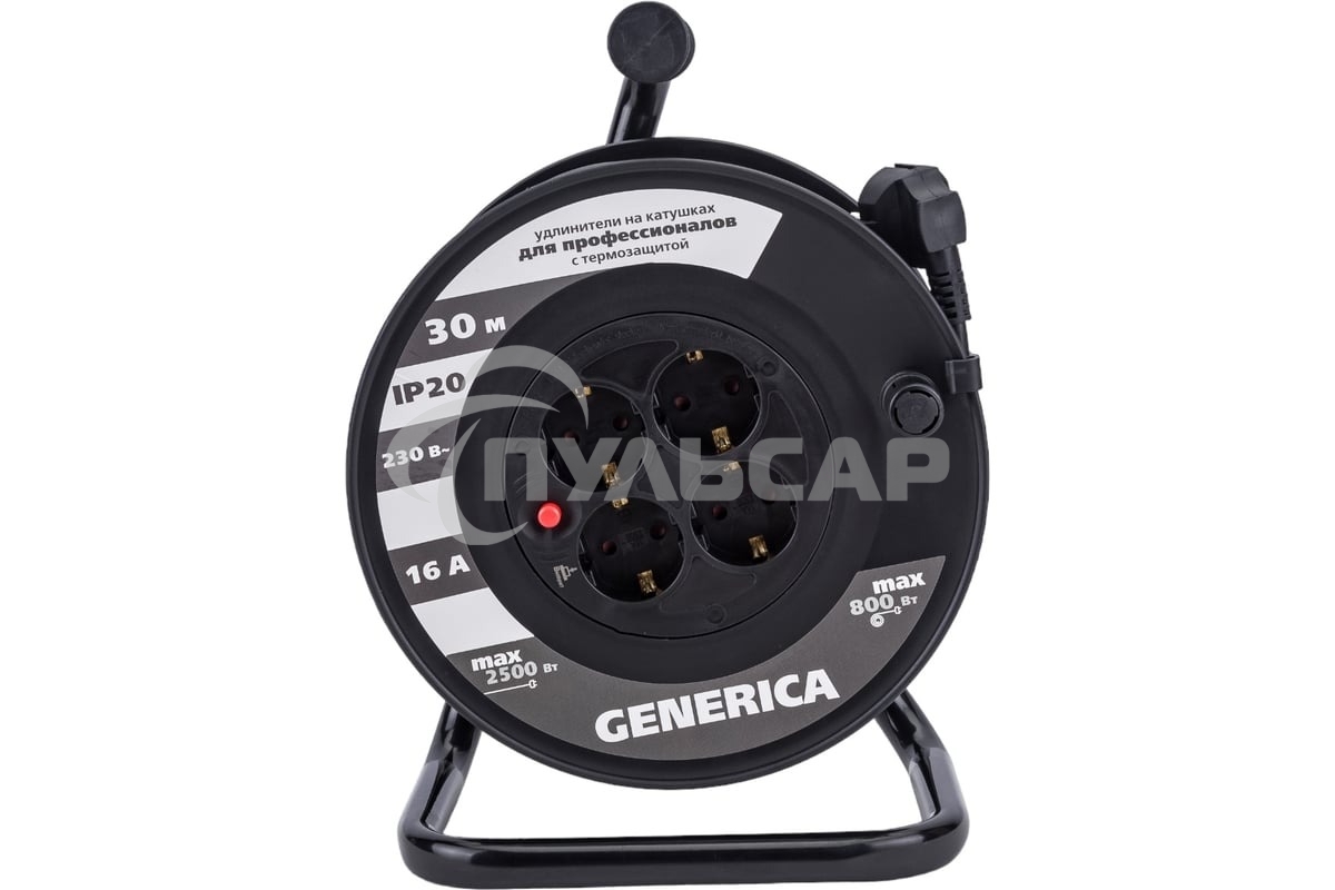 Удлинитель на катушке 4х30м 2P+PE 16А УК30 с термозащ. 3х1.5кв.мм GENERICA IEK WKP20-16-04-30-G