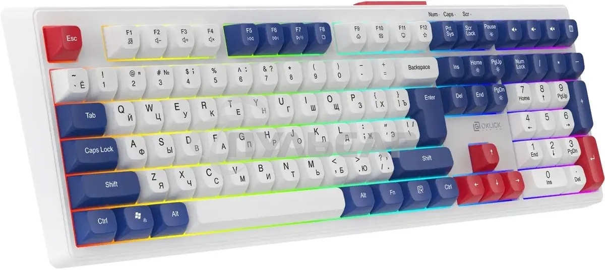Клавиатура проводная Oklick 725G белый/красный USB Multimedia for gamer LED (2070294)