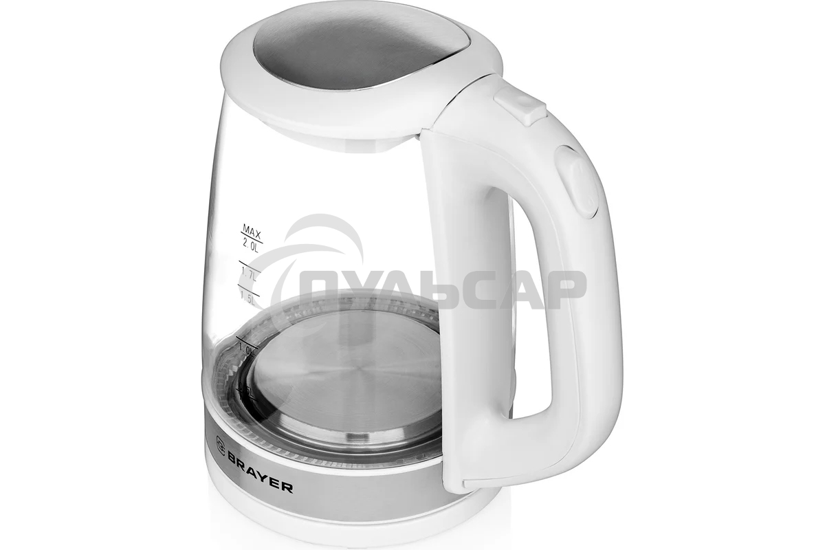 Чайник электрический BRAYER BR1040WH 2220Вт, 2 л, стекл., белый.
