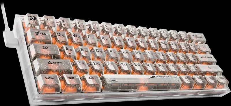 Клавиатура проводная игровая Redragon Fizz прозрачно-белая (USB,+ICE, 61 кл., RGB подсветка)