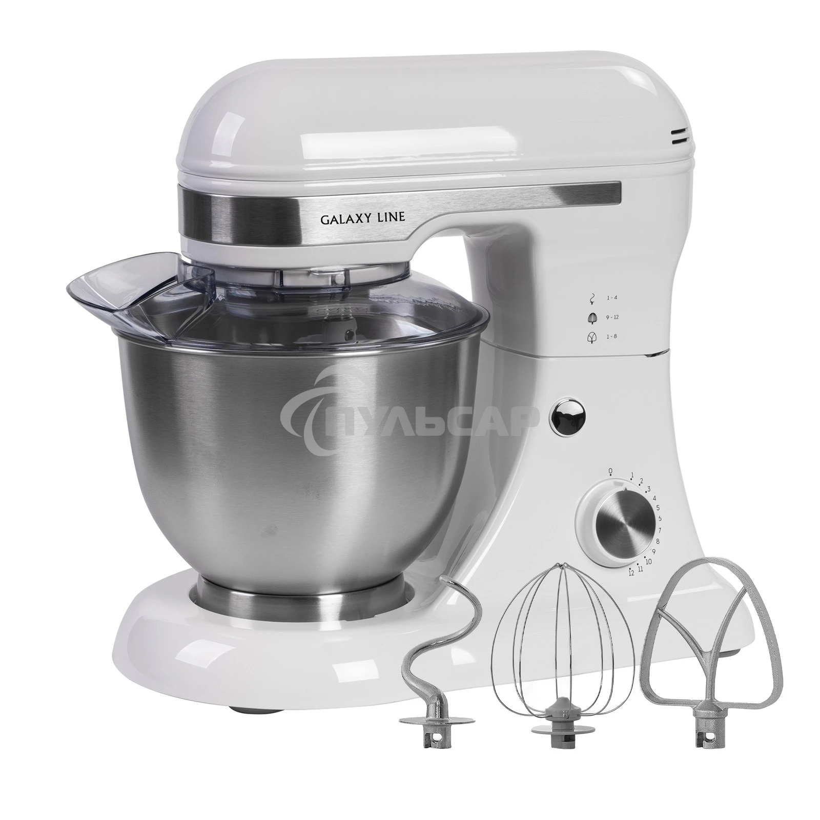 Миксер Galaxy Line GL 2230, белый, планетарный, 700 Вт, 12 скоростей