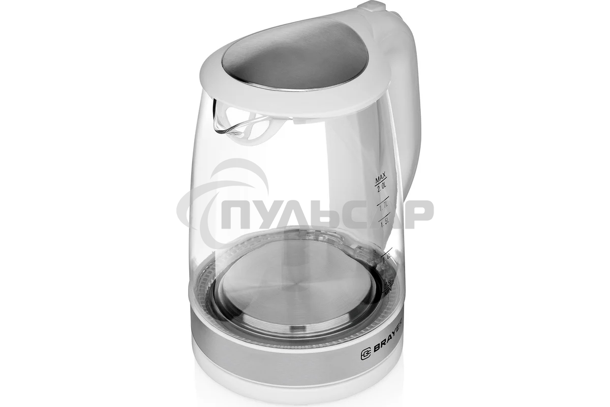 Чайник электрический BRAYER BR1040WH 2220Вт, 2 л, стекл., белый.