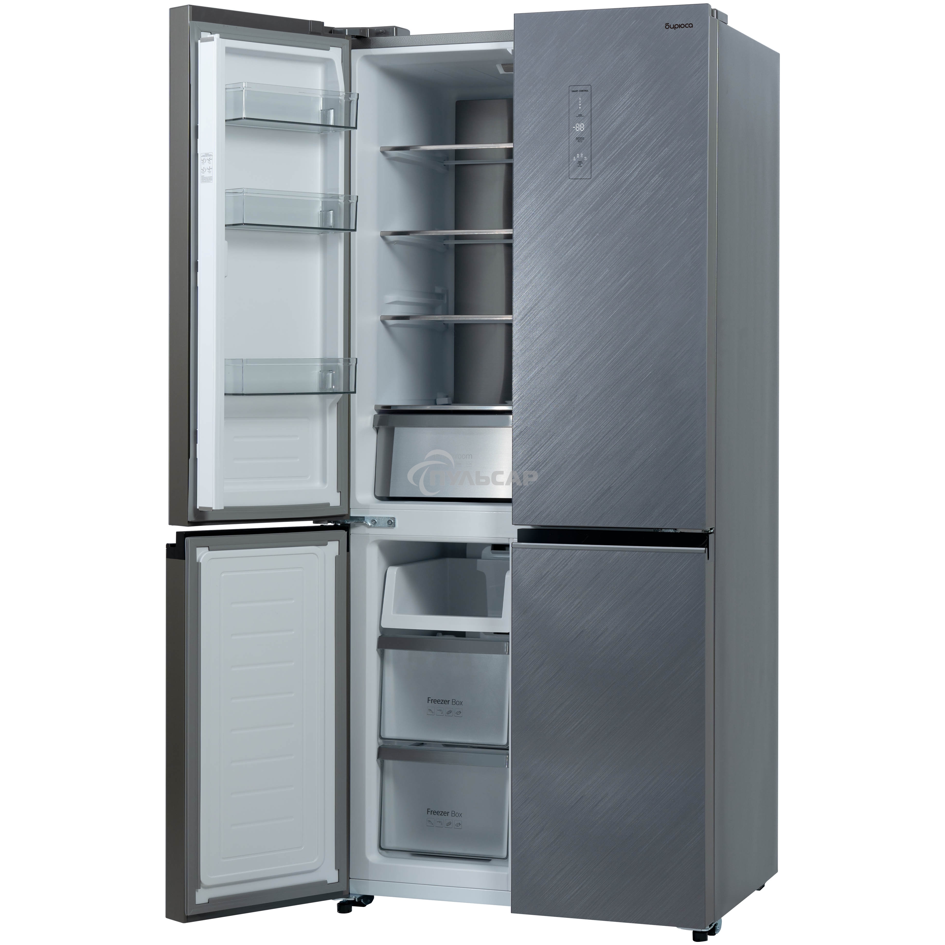 Холодильник Бирюса CD 496 TCG текстурированное серое стекло трехкамерный 334/162л морозилка снизу, NoFrost, Side by Side