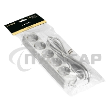 Удлинитель ExeGate ECE-5-1.8W (EX285821RUS), белый, 1,8 м, евровилка с заземлением, 5 евророзеток с заземлением, 2200 Вт