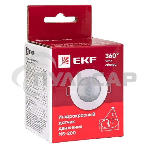 Датчик движения EKF dd-ms-200 (ИК) MS-200 встраиваемый 800 Вт 360 град. до 6 м IP20