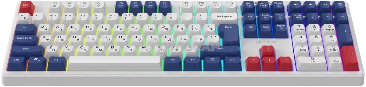 Клавиатура проводная Oklick 725G белый/красный USB Multimedia for gamer LED (2070294)