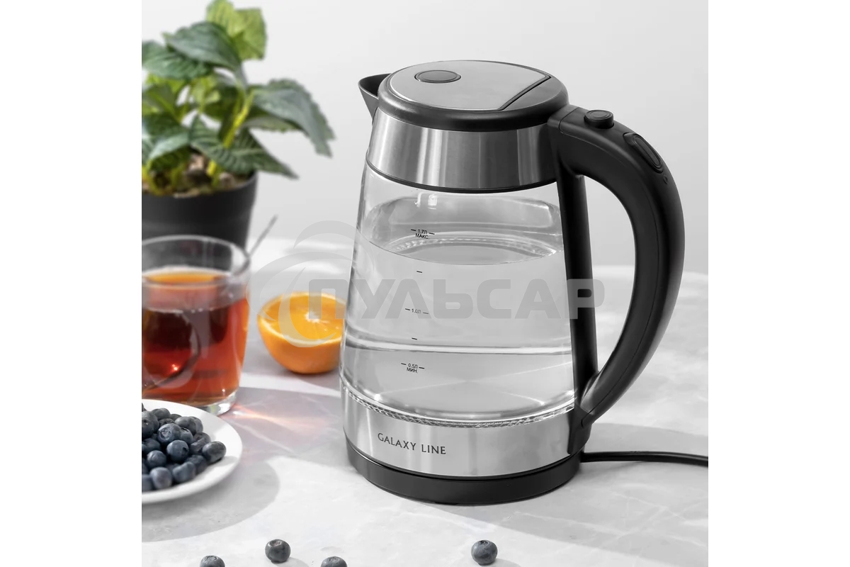 Чайник электрический Galaxy Line GL 0558, черный, стекло, 2200 Вт, 1,7 л