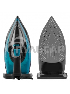 Утюг электрический Endever Delta-227 черный/лазурно-синий, 2400 Вт, подача пара 50 г/мин, паровой удар 150 г/мин, 10 шт/уп