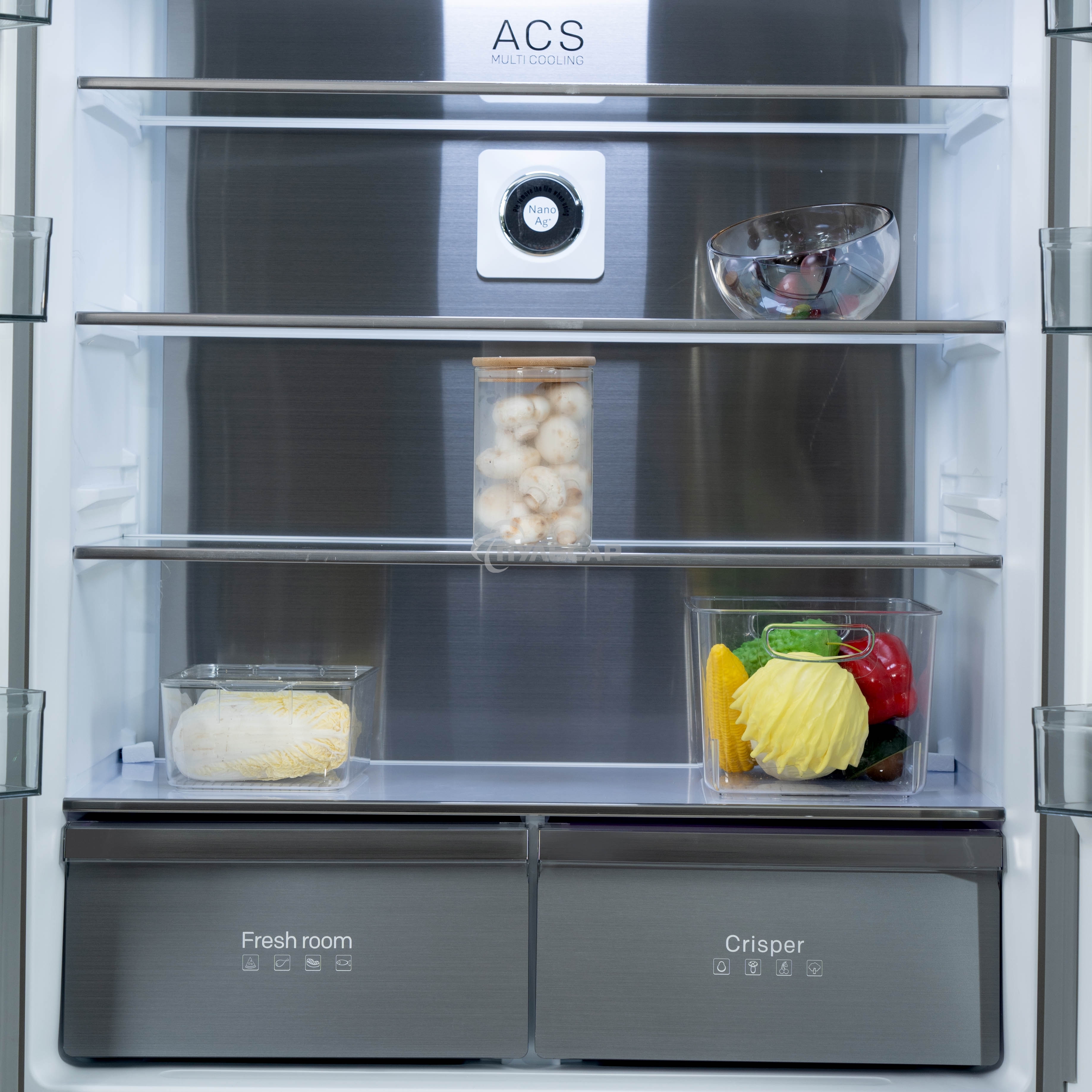 Холодильник Бирюса CD 496 TCG текстурированное серое стекло трехкамерный 334/162л морозилка снизу, NoFrost, Side by Side