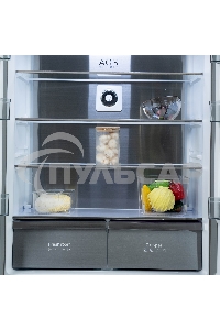 Холодильник Бирюса CD 496 TCG текстурированное серое стекло трехкамерный 334/162л морозилка снизу, NoFrost, Side by Side