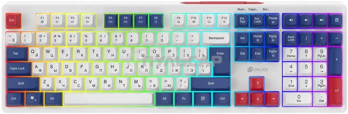 Клавиатура проводная Oklick 725G белый/красный USB Multimedia for gamer LED (2070294)