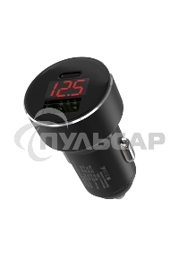 Автомобильное зарядное устройство Maxvi CCM-M602PD LED metallic черный 6A, 1xUSB, 1xType-C, QC3.0