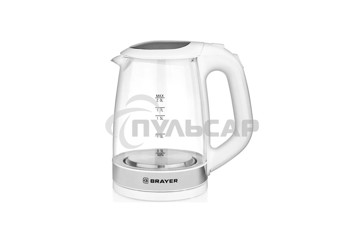 Чайник электрический BRAYER BR1040WH 2220Вт, 2 л, стекл., белый.