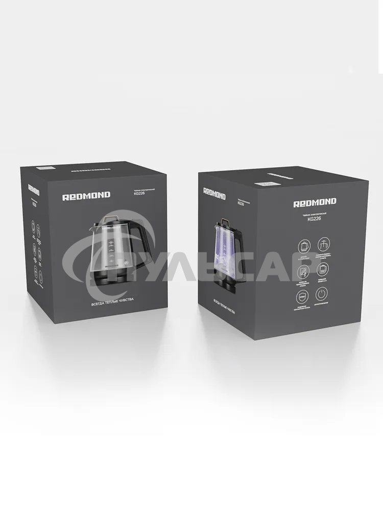 Чайник электрический Redmond KG-226 черный с деревом, 1,7 л, 2200 Вт