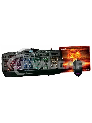 Игровой комплект Qumo Wartime K51/M67, кл-ра проводная, 104+10 клавиш, подсветка RGb, мышь проводная, оптическая, RGb running, 1200/1600/2400/3200 dpi