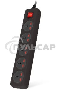 Сетевой фильтр Buro 500UNH-5-BG 5м (5 розеток) черный/серый (коробка)