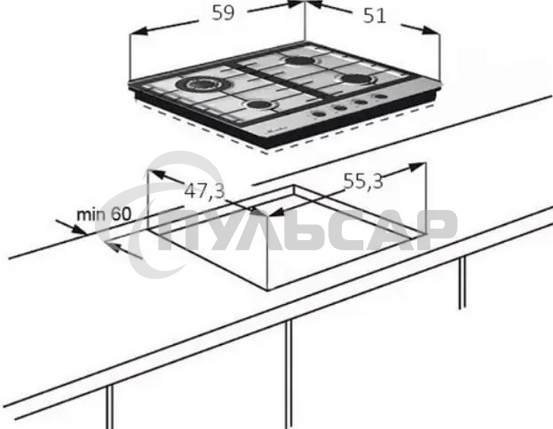 Газовая варочная панель Monsher MKFG 60 G-SFT серебристый