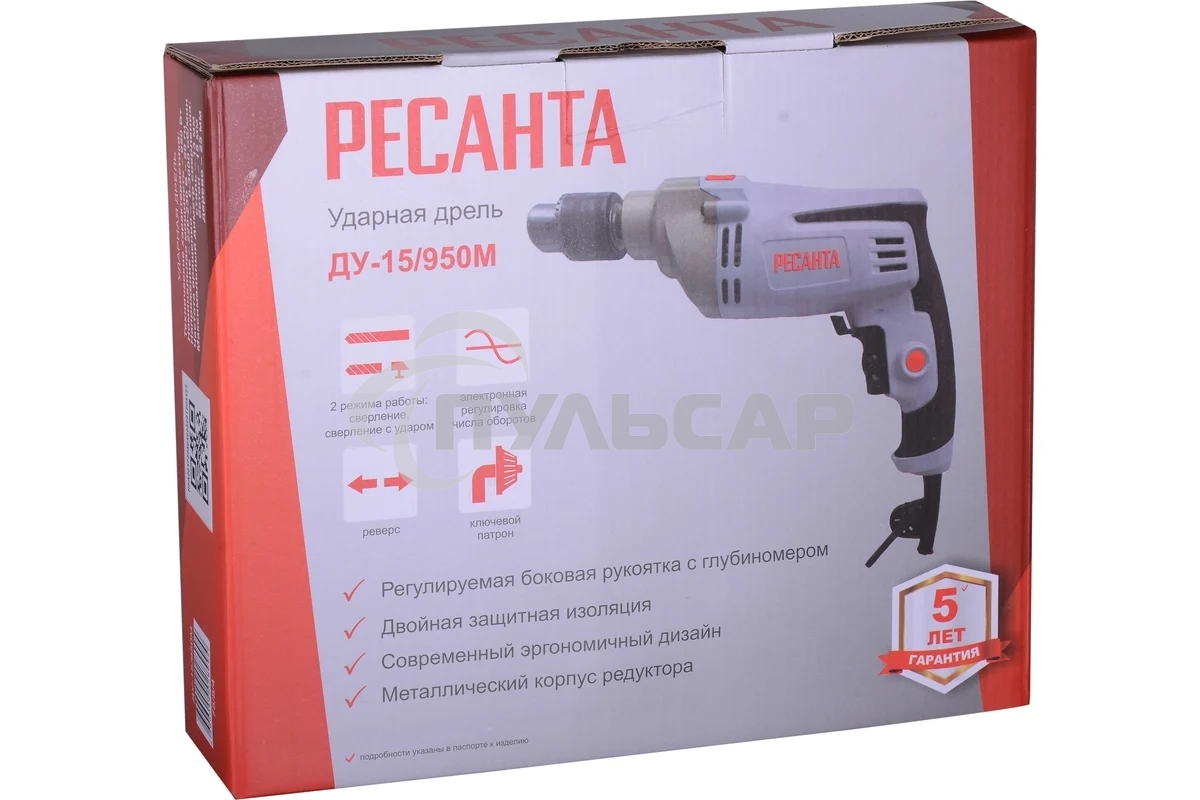Дрель ударная Ресанта ДУ-15/950М 950Вт патрон:кулачковый реверс