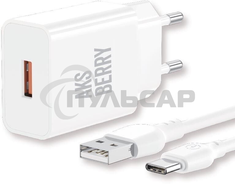 Сетевое зарядное устройство AKSBERRY (6972969383088) T42 QC3.0 + кабель Type C (белый)