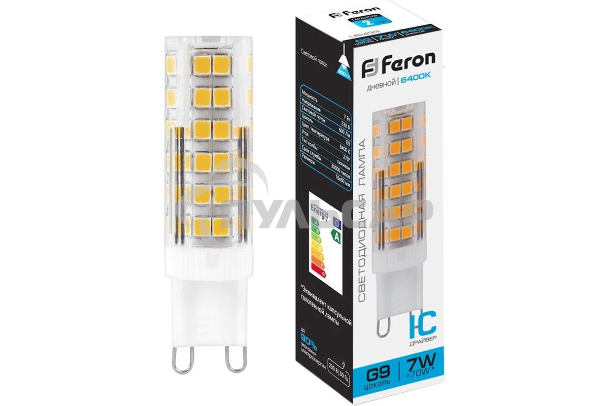 Лампа светодиодная Feron LB-433  7W 230V G9 6400K