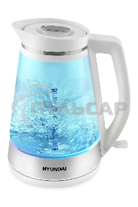 Чайник электрический Hyundai HYK-G3037 1.9л. 3000Вт белый/прозрачный (корпус: стекло)
