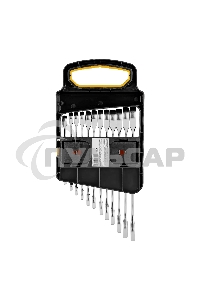 Набор ключей комбинированных трещоточных Denzel 6-19 мм, 12 шт., CrV, матовый хром 14722