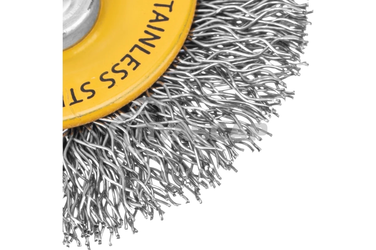 Щетка для дрели Denzel 50 мм, плоская, со шпилькой, нержавеющая витая проволока