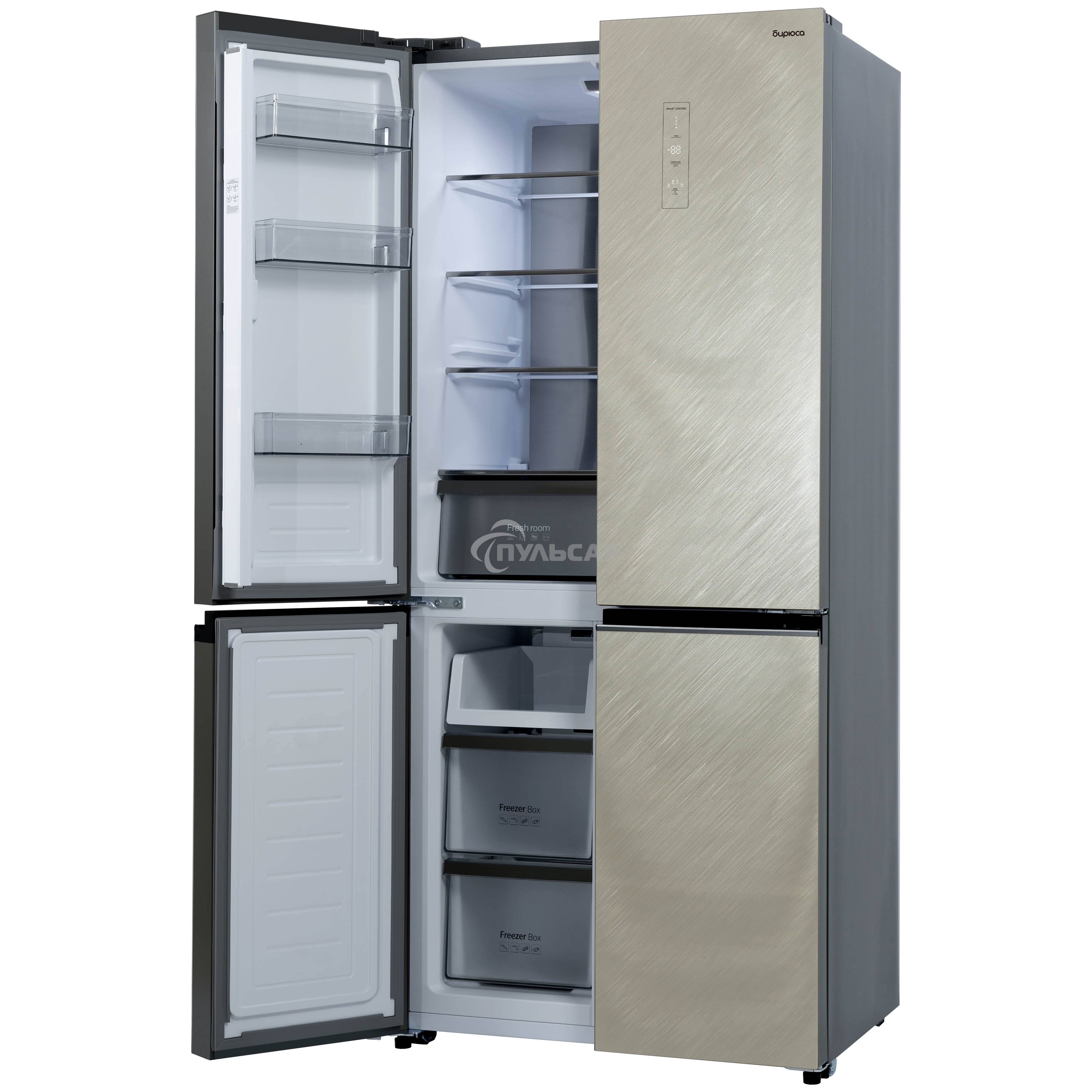 Холодильник Бирюса CD 496 TGG текстурированное бежевое стекло трехкамерный 334/162л морозилка снизу, No Frost, Side by Side