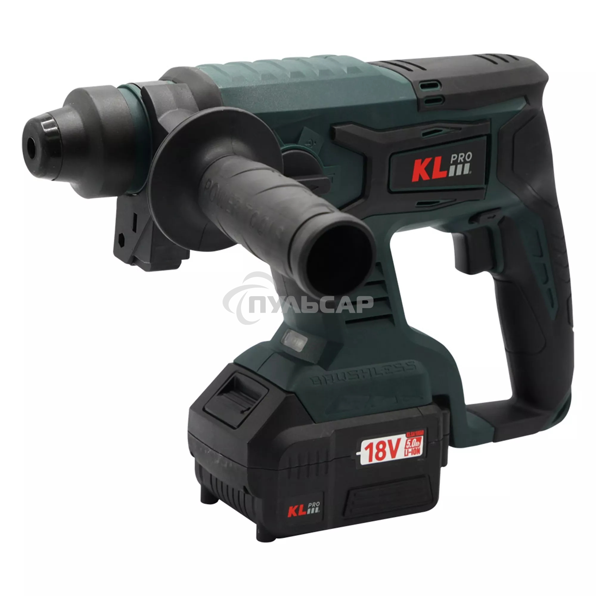 Профессиональный бесщеточный перфоратор аккумуляторный KLPRO KLPM18B-50 (18В, Li-ion-2шт, 5.0А·ч, 1,7Дж, SDS-plus, З/У,сумка)