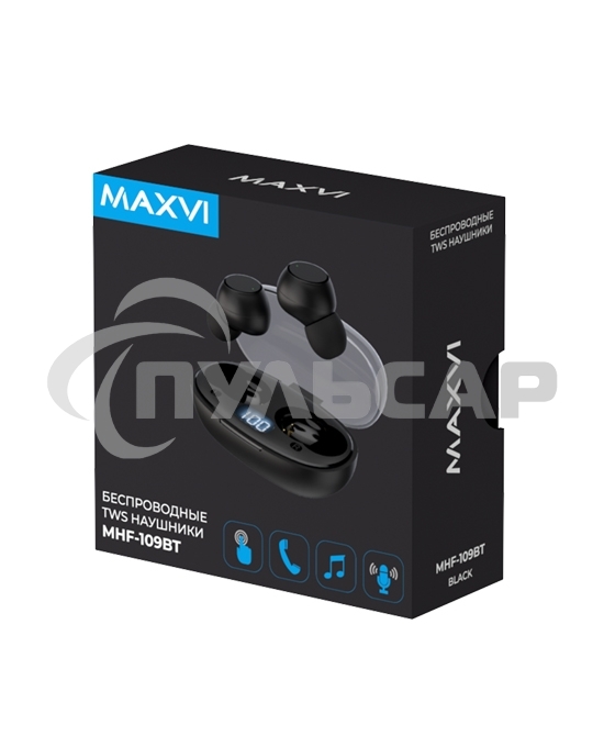Беспроводные наушники Maxvi MHF-109BT черные TWS\капли\LCD\Sensor\200мАч\5.2\кабель Type-C