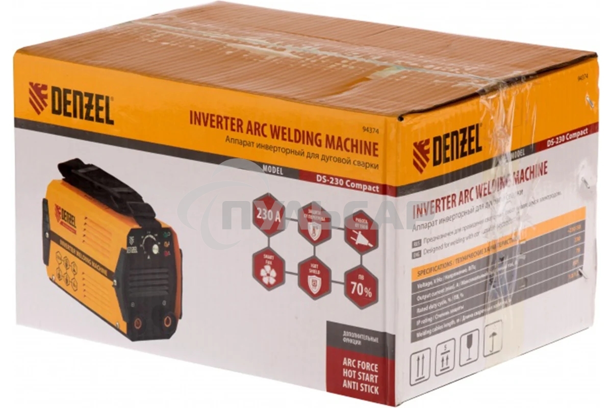 Сварочный аппарат Denzel ds-230 compact 94374инвертор. дуговой сварки 230А пв 70%