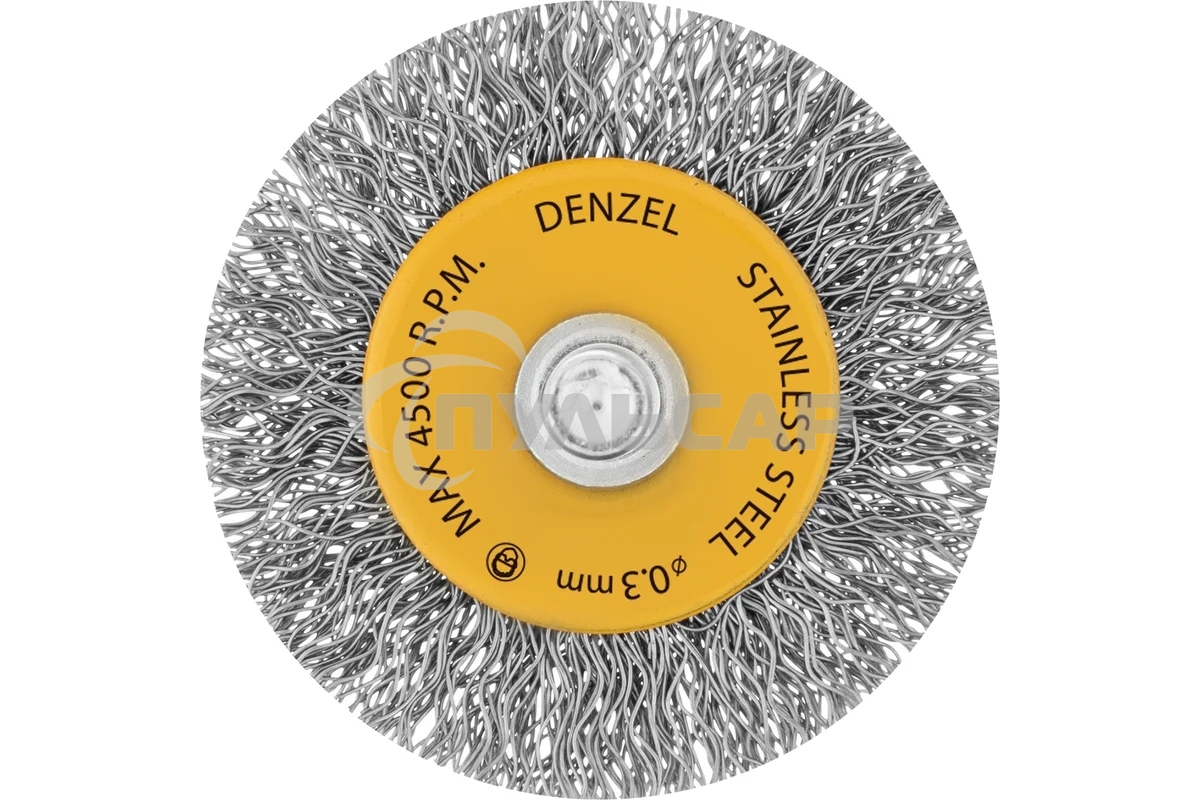 Щетка для дрели Denzel 50 мм, плоская, со шпилькой, нержавеющая витая проволока