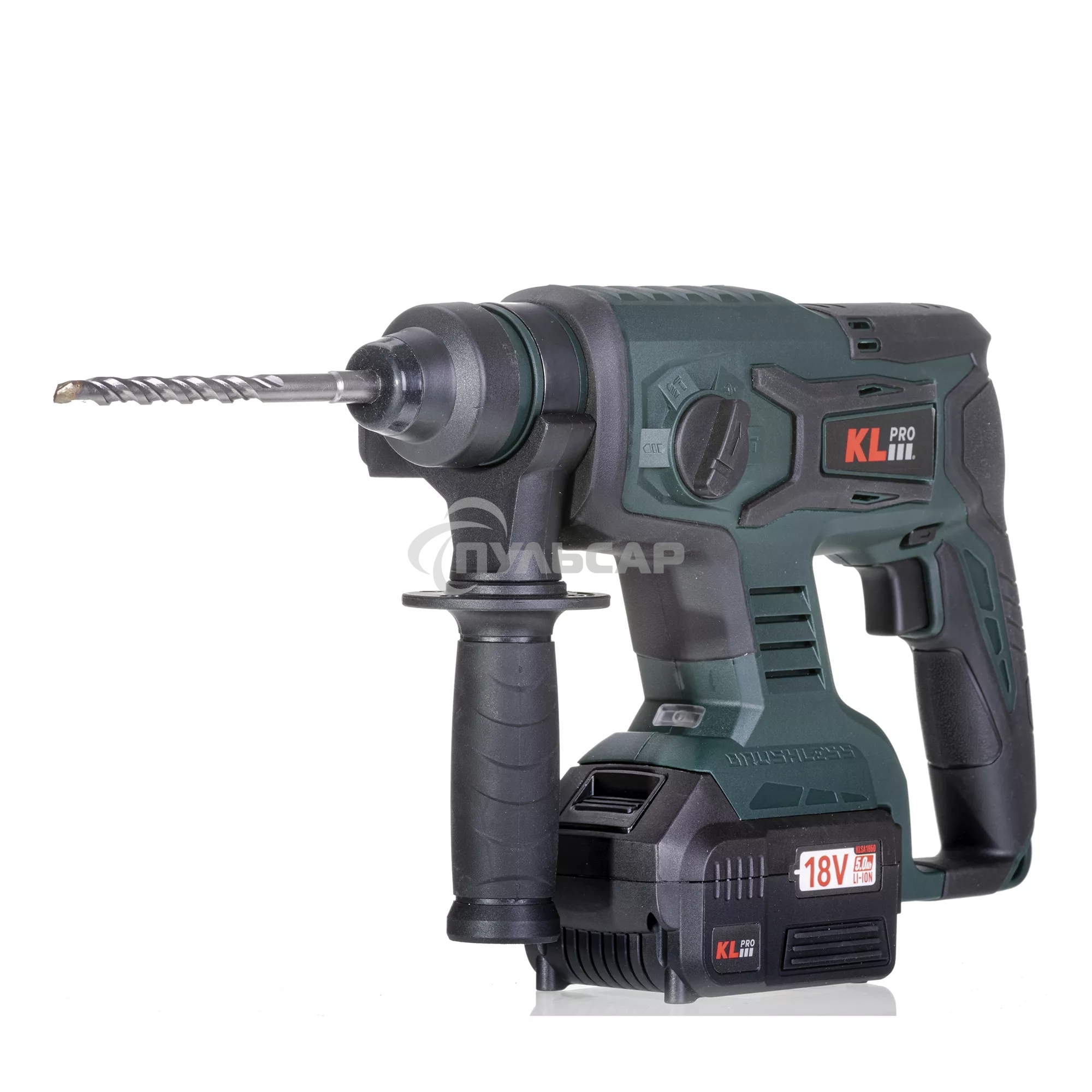 Профессиональный бесщеточный перфоратор аккумуляторный KLPRO KLPM18B-50 (18В, Li-ion-2шт, 5.0А·ч, 1,7Дж, SDS-plus, З/У,сумка)