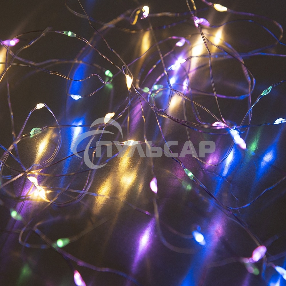Гирлянда светод. Funray Нить, SE-STRING-550M, 5м, 50 LED, мульти (4цв.), 3*АА, серебр. шнур 0,3м