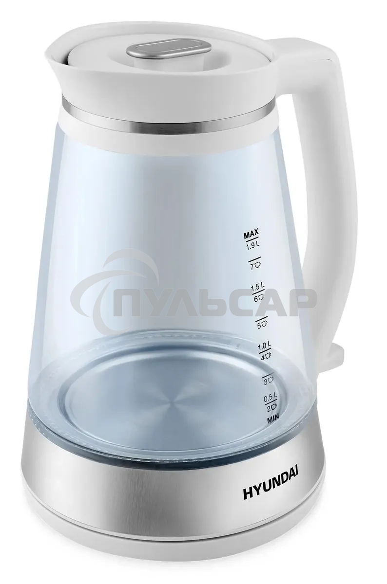 Чайник электрический Hyundai HYK-G3037 1.9л. 3000Вт белый/прозрачный (корпус: стекло)