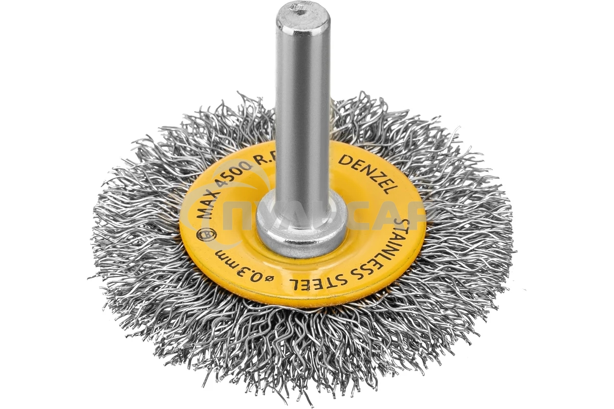 Щетка для дрели Denzel 50 мм, плоская, со шпилькой, нержавеющая витая проволока