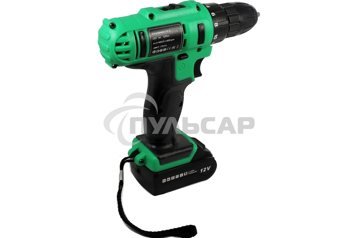 Дрель-шуруповерт Zitrek Greenpower 12-Li 063-4074, Аккумуляторная, 12В, 2 АКБ, Кейс