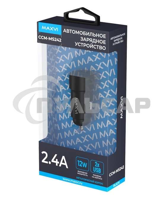 Автомобильное зарядное устройство Maxvi CCM-MS242 черный 2.4A 12W, 2xUSB