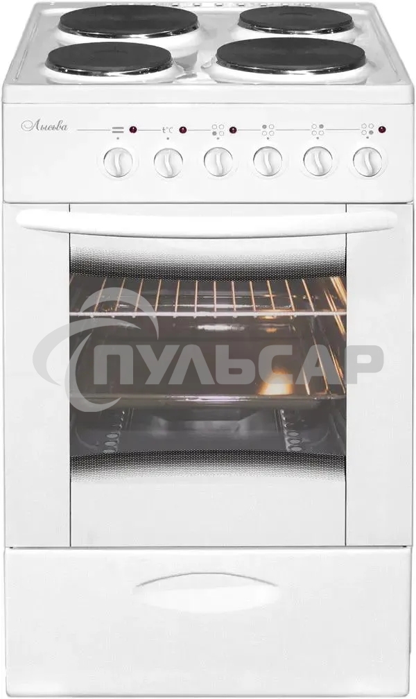 Плита электрическая Лысьва ЭП 411 МС белый, конфорок 4 шт, духовка 57 л, 50 см x 84 см x 60 см (без крышки)