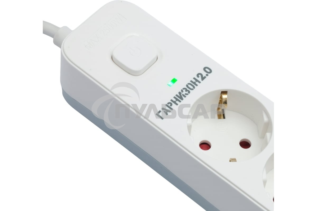 Сетевой фильтр Гарнизон 2.0 Мультипорт EPS-4-U3-W-2, 4 р, 10А, 3xUSB, 2м, ур.защиты 2+, белый, пакет