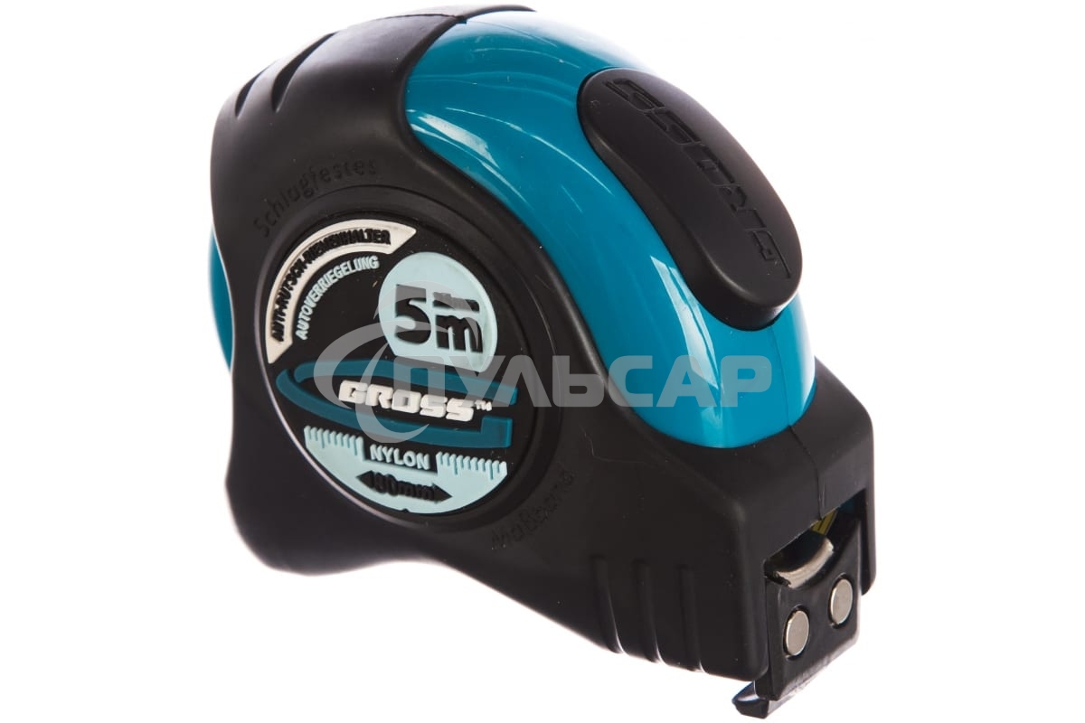 Рулетка GROSS 31113 ''schlagfest'' 5м x 25мм магн. обрез зацеп двухст. шкала нейлон покр. автомати