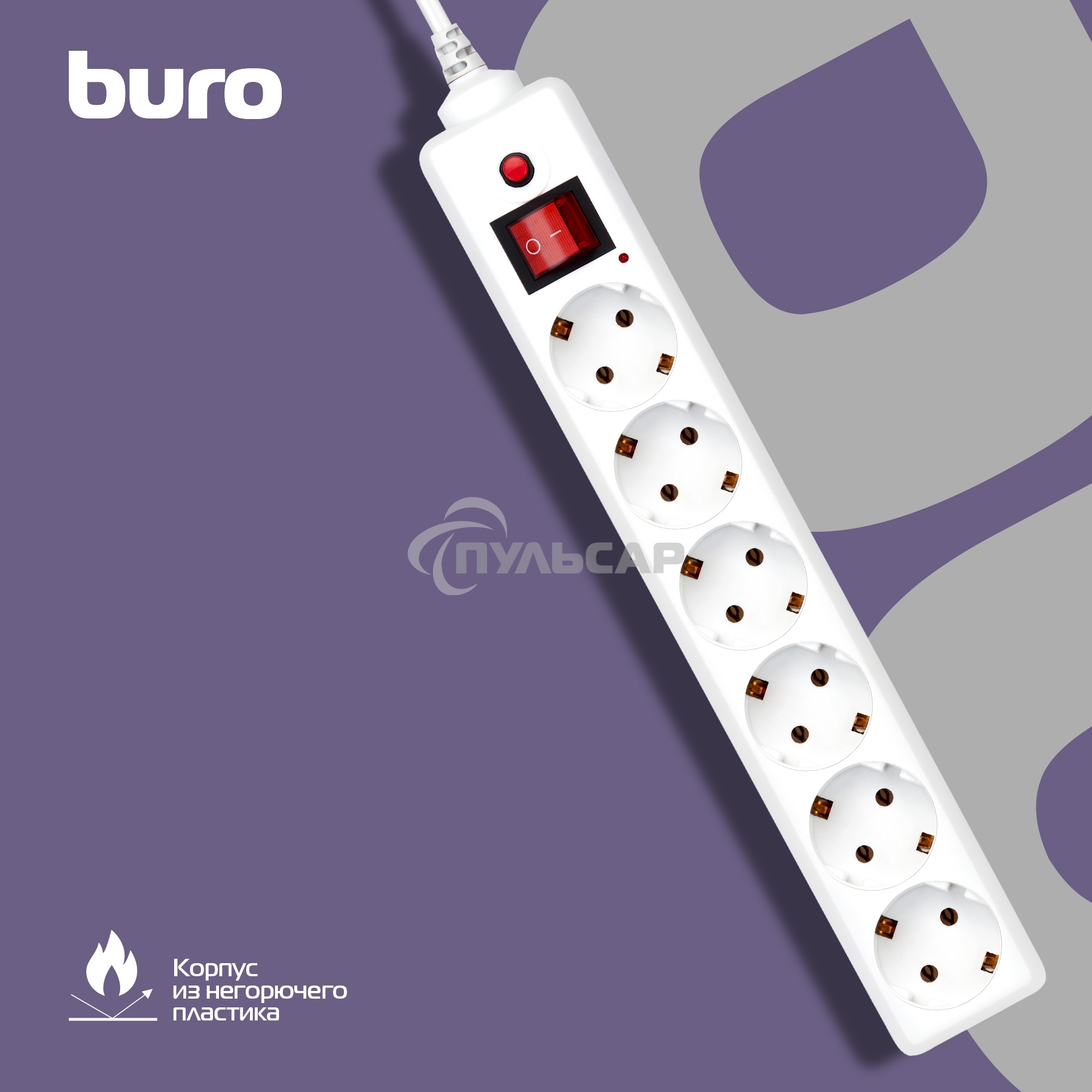 Сетевой фильтр Buro 600SH-16-3-W 3м (6 розеток) белый (коробка)