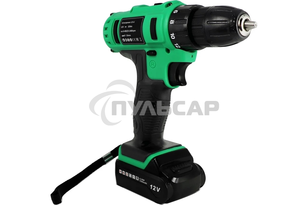 Дрель-шуруповерт Zitrek Greenpower 12-Li 063-4074, Аккумуляторная, 12В, 2 АКБ, Кейс