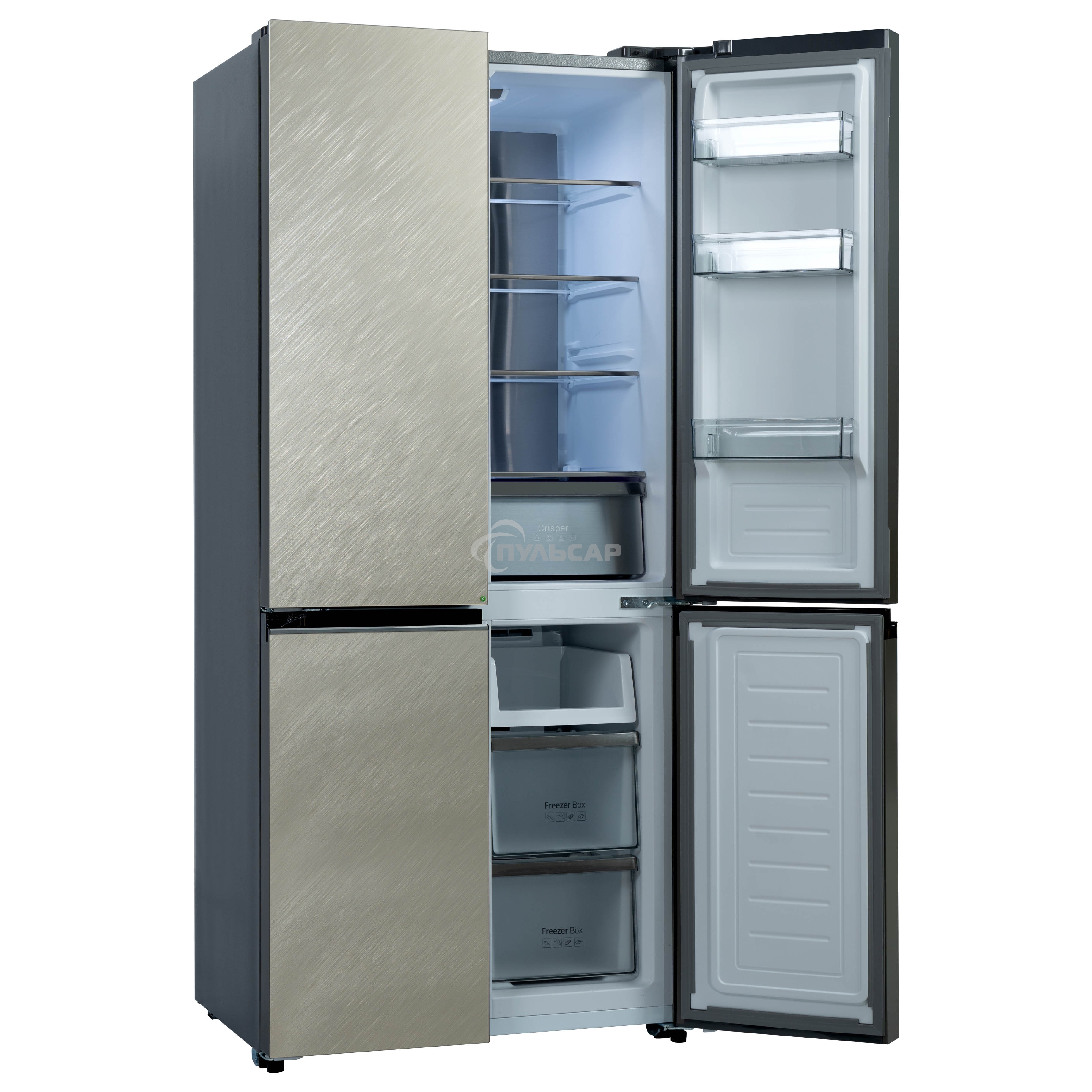Холодильник Бирюса CD 496 TGG текстурированное бежевое стекло трехкамерный 334/162л морозилка снизу, No Frost, Side by Side