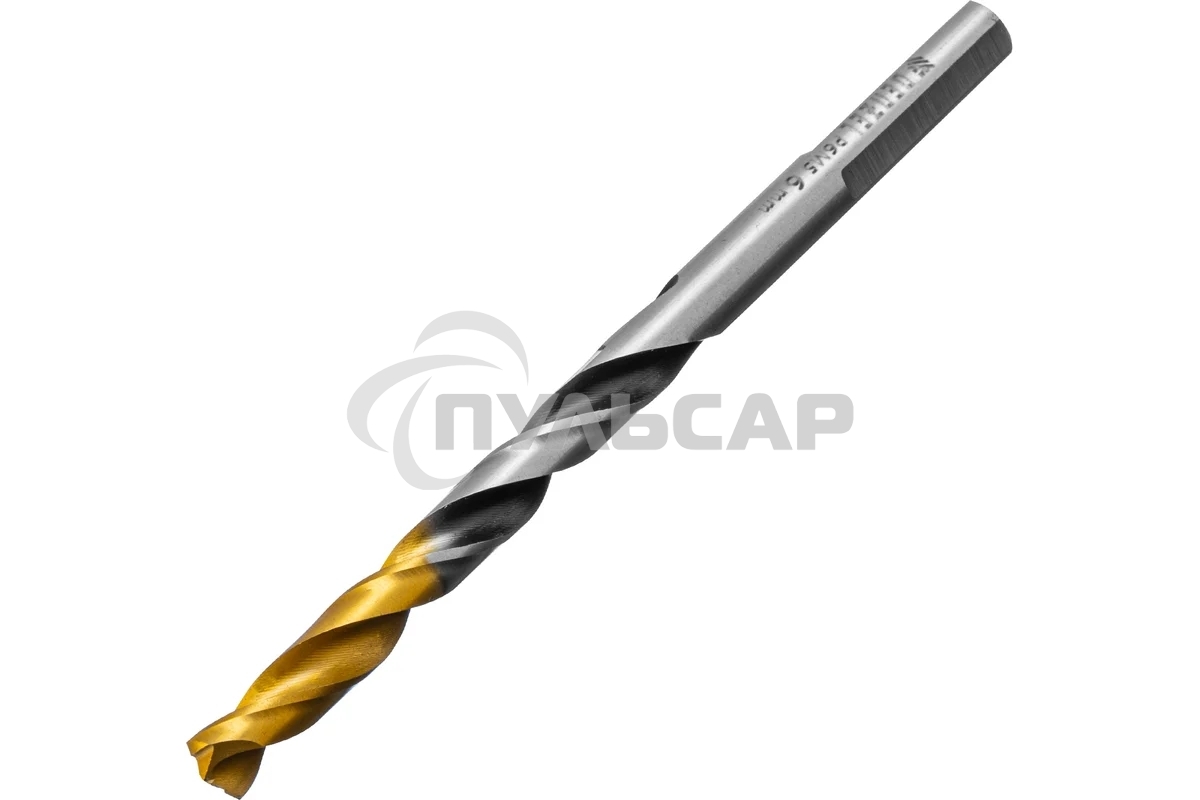 Сверло спиральное по металлу Denzel 6 x 93мм, Р6М5, Golden Tip, многогранная заточка