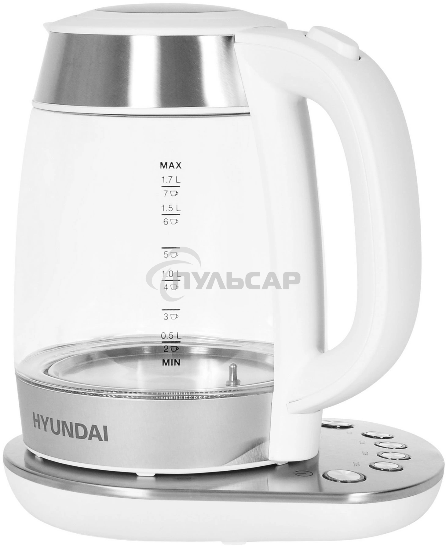 Чайник электрический Hyundai HYK-G4033 1.7л. 2200Вт белый/серебристый (корпус: стекло)