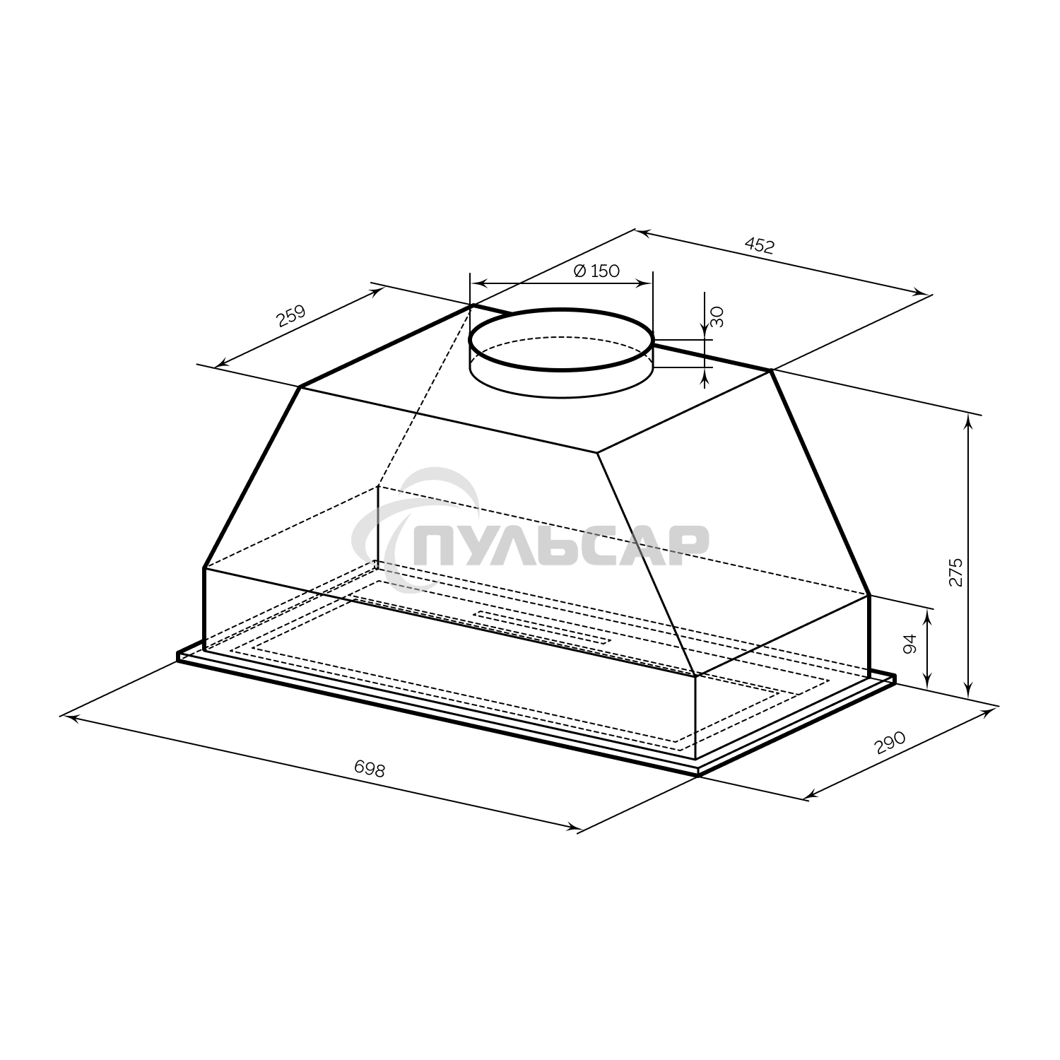 Вытяжка встраиваемая LEX Hyper 900 GS Inverter BL черный, 70 см, 850 куб. м/ч, 44 дБ